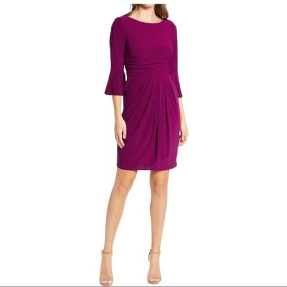 Eliza J Bell Sleeve Magenta Royale Fit Flare Dress 6 NWT - Picture 1 of 8